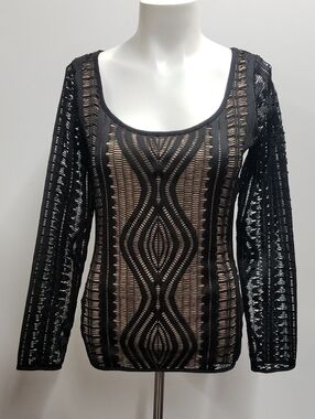 BCBGMAXAZRIA Tanya Black Lace Overlay Top Women's Medium